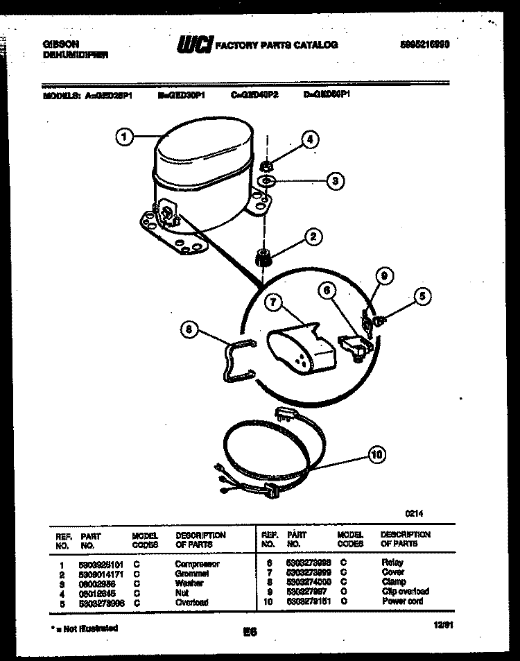 COMPRESSOR PARTS Diagram and Parts List for GED40P2  Gibson Dehumidifier