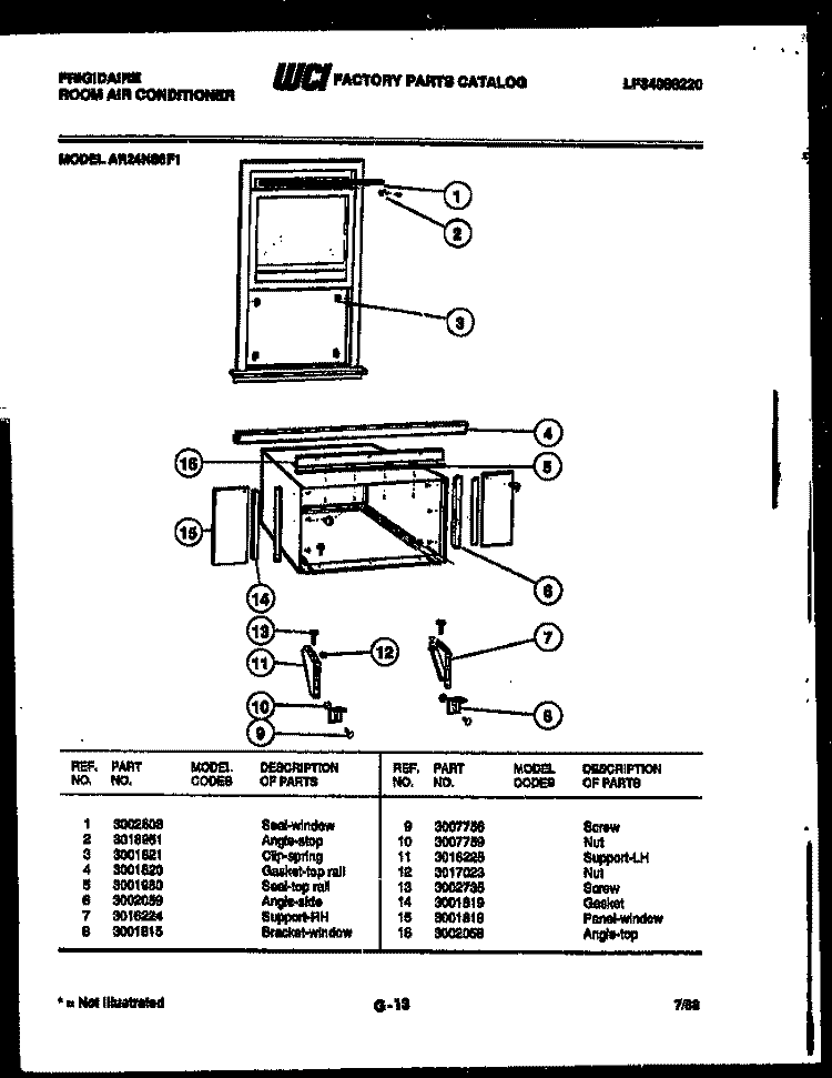 WINDOW MOUNTING PARTS Diagram and Parts List for AR24NS8F1  Frigidaire Air Conditioner