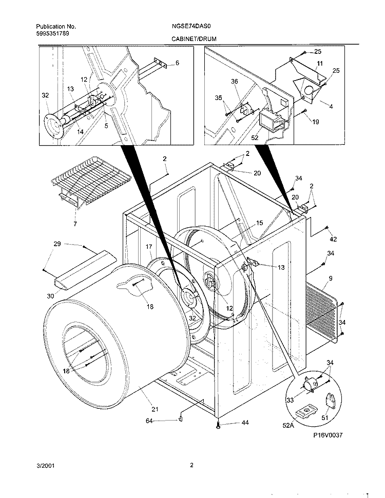 DRY CAB, HEATER Diagram and Parts List for NGSE74DAS0  Frigidaire Dryer