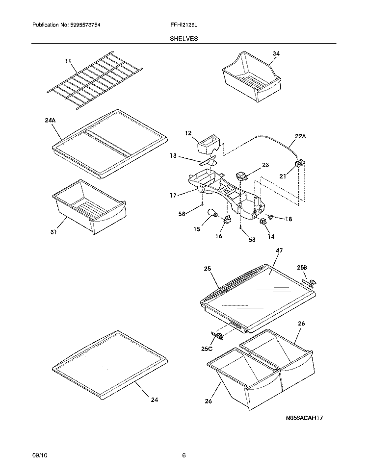 SHELVES Diagram and Parts List for FFHI2126LS0  Frigidaire Refrigerator