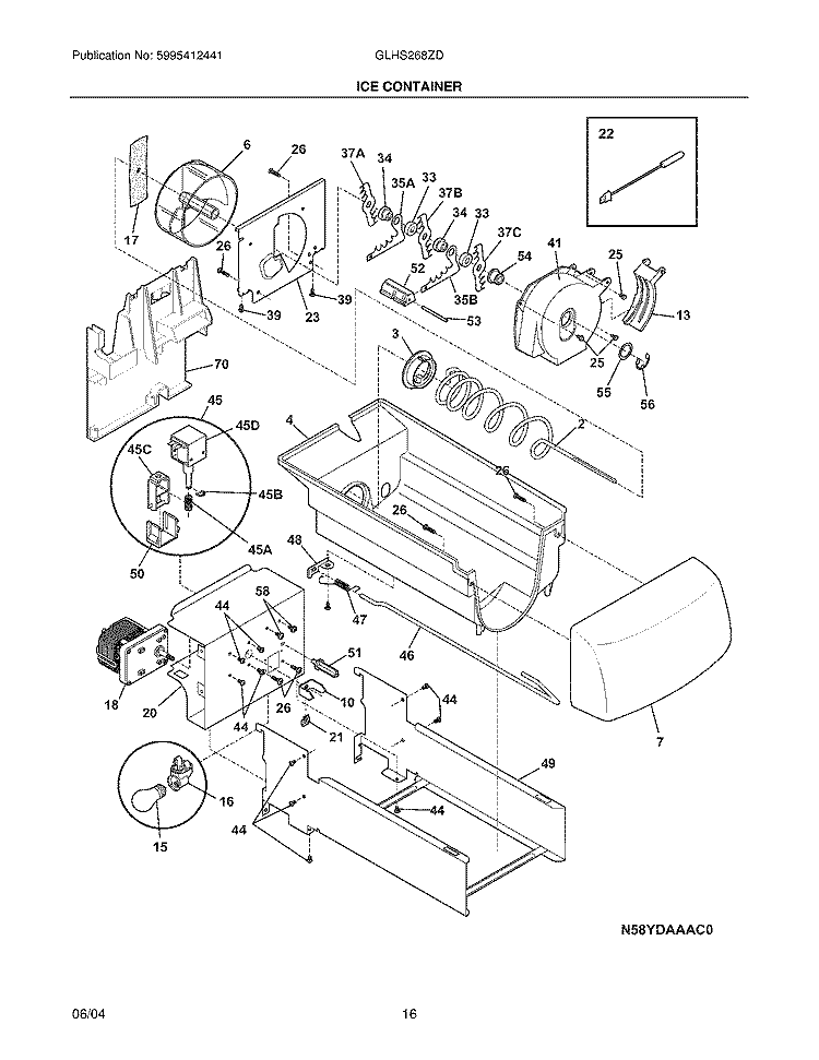 ICE CONTAINER Diagram and Parts List for GLHS268ZDB0  Frigidaire Refrigerator