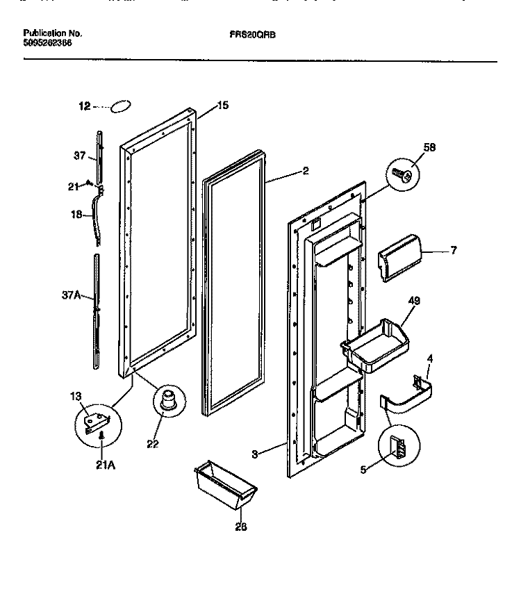 REFRIGERATOR DOOR Diagram and Parts List for FRS20QRBW1  Frigidaire Refrigerator