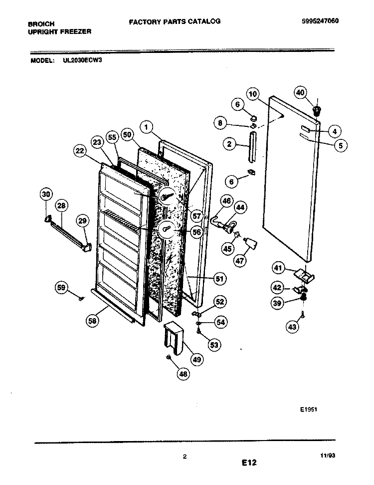 DOOR Diagram and Parts List for UL2030ECW3  Electrolux Freezer