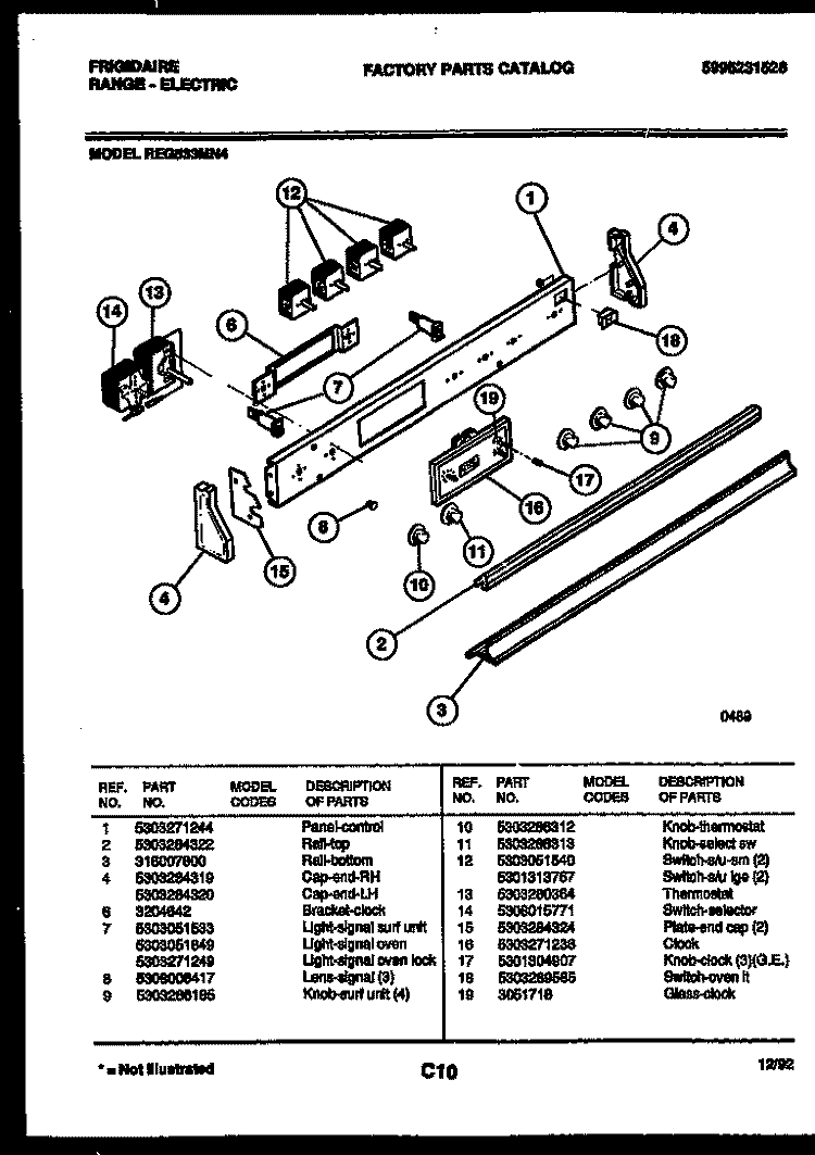 CONTROL PANEL Diagram and Parts List for REG533MNW4  Frigidaire Range