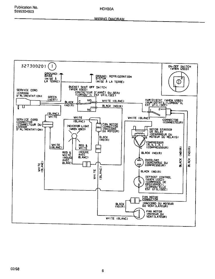 WIRING DIAGRAM Diagram and Parts List for HDH30A  Frigidaire Dehumidifier
