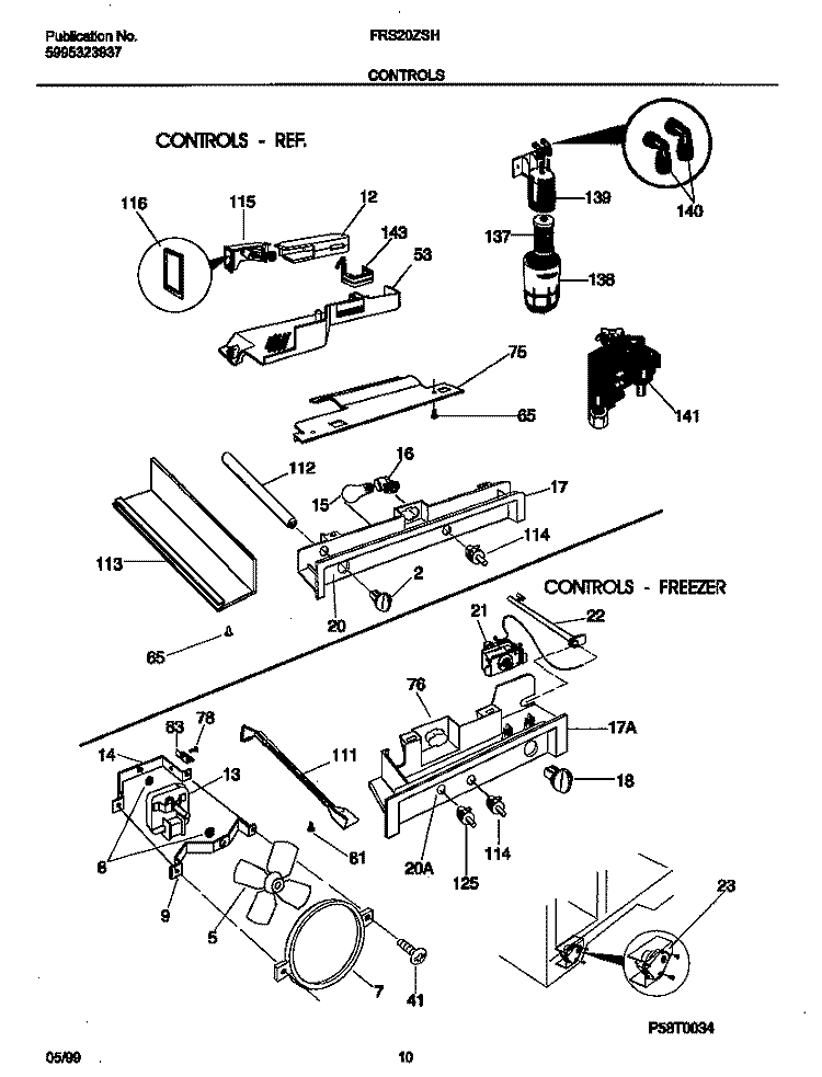 CONTROLS Diagram and Parts List for FRS20ZSHB0  Frigidaire Refrigerator