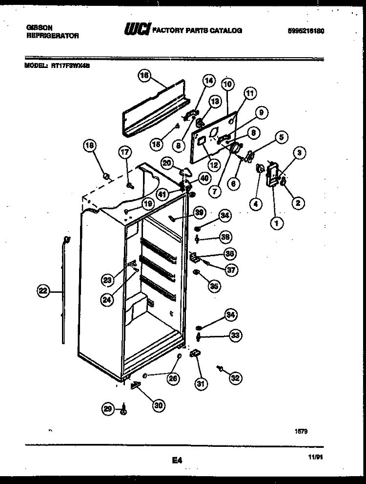 CABINET PARTS Diagram and Parts List for RT17F3WX4B  Gibson Refrigerator
