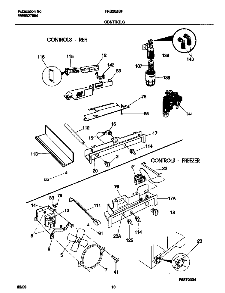 CONTROLS Diagram and Parts List for FRS20ZSHB3  Frigidaire Refrigerator