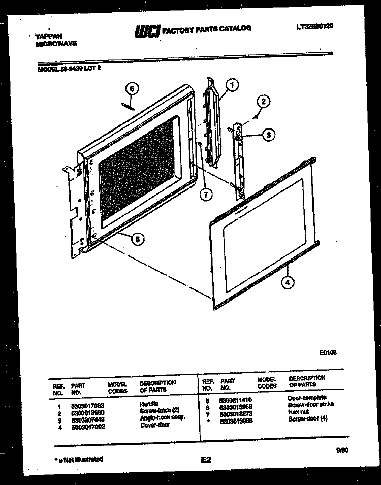 DOOR PARTS Diagram and Parts List for 56-9439-10-02  Tappan Microwave