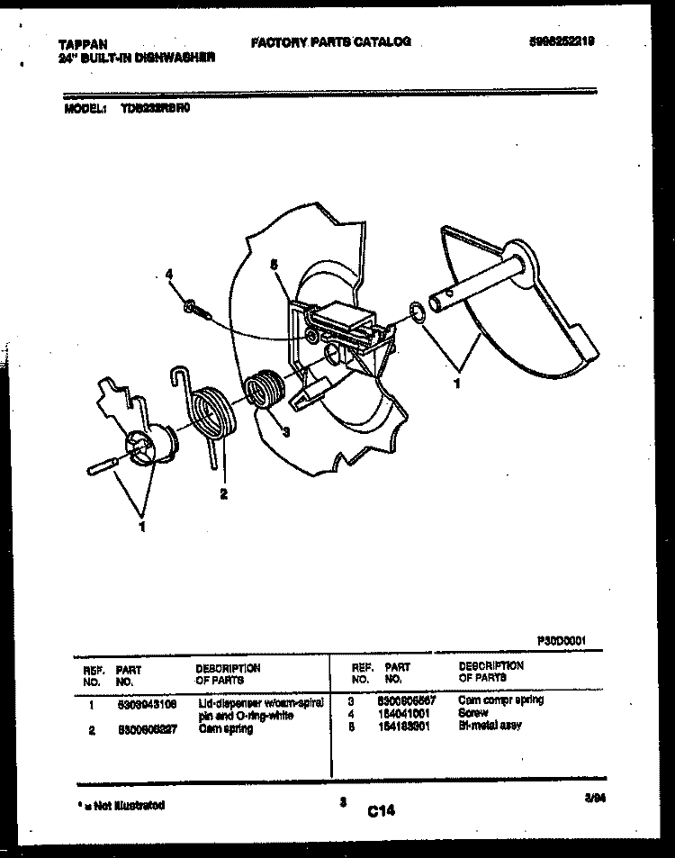 CAM Diagram and Parts List for TDB232RBR0  Tappan Dishwasher