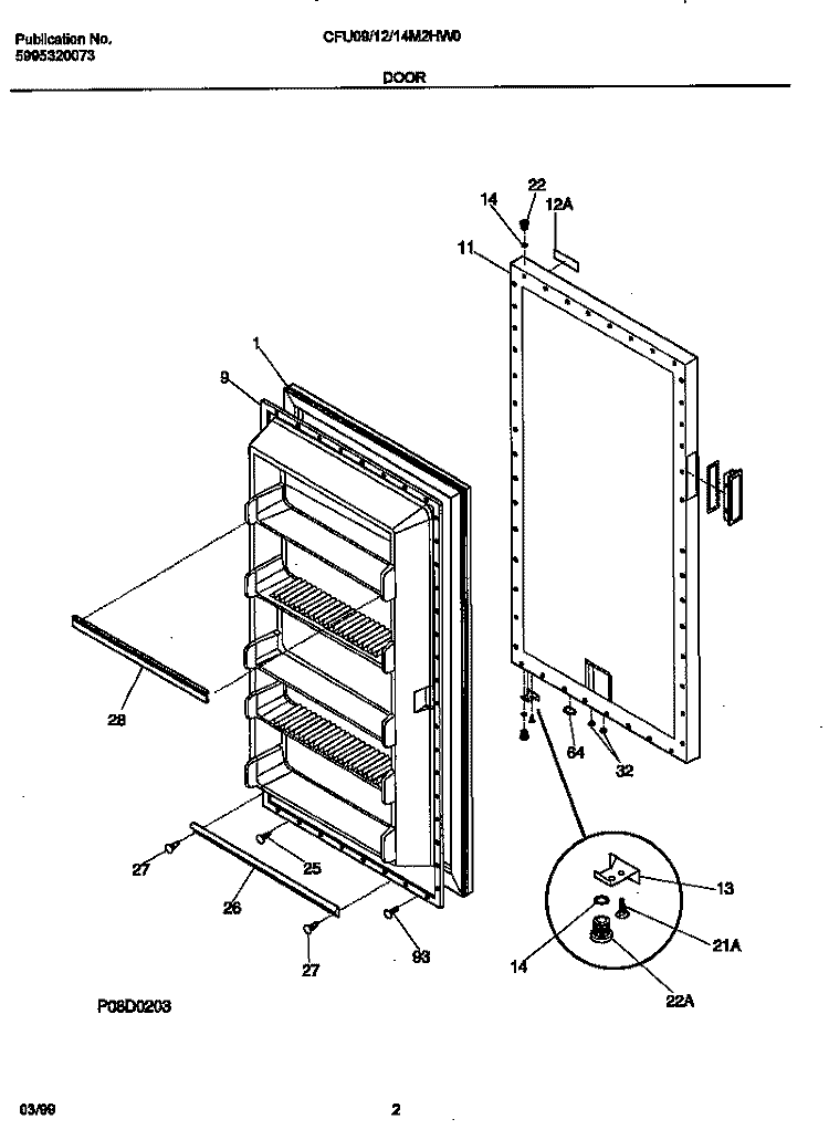 DOOR Diagram and Parts List for CFU09M2HW0  Frigidaire Freezer