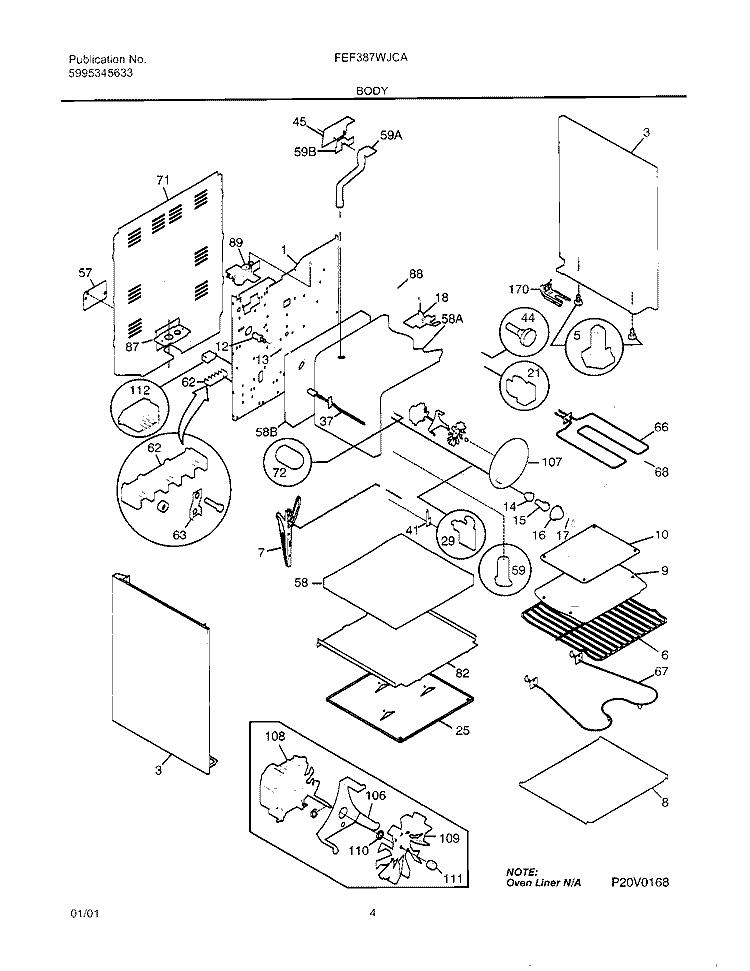 BODY Diagram and Parts List for FEF387WJCA  Frigidaire Range