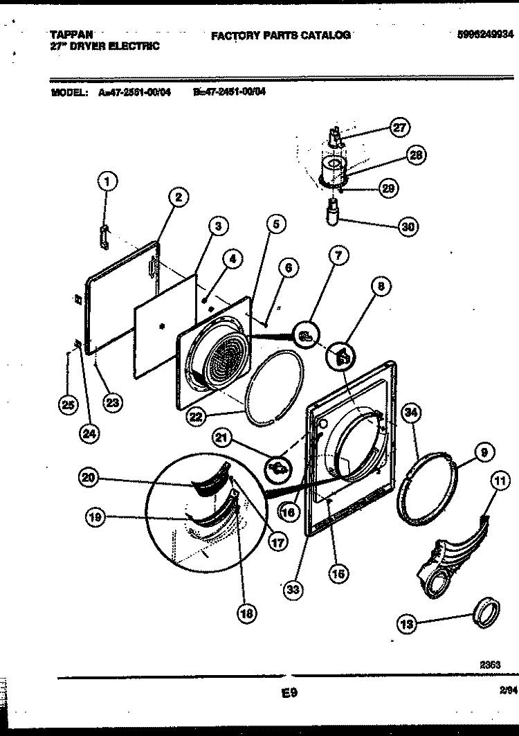 DOOR PARTS Diagram and Parts List for 47-2451-23-04  Tappan Dryer