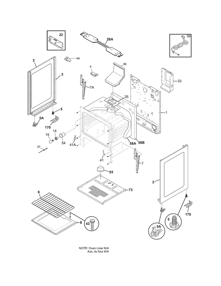 Body Diagram and Parts List for FFGF3013ZWA  Frigidaire Range