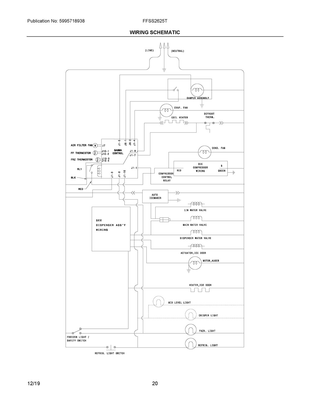 Wiring Schematic Diagram and Parts List for FFSS2625TP3  Frigidaire Refrigerator