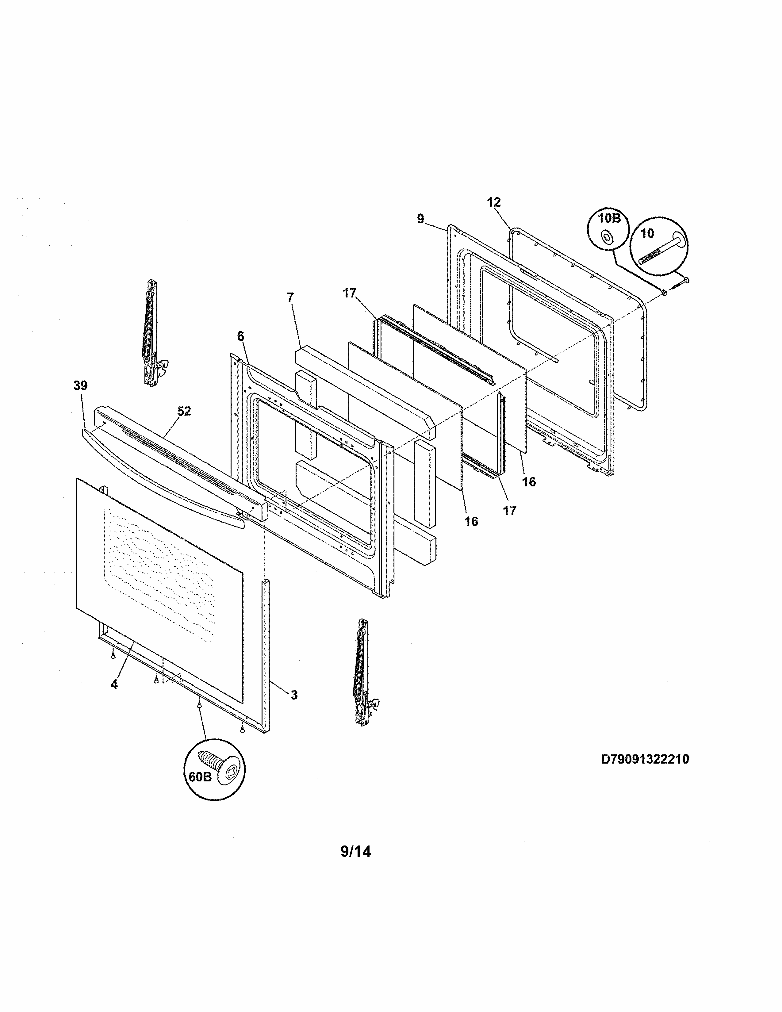 Door Diagram and Parts List for 79093019310  Kenmore Range
