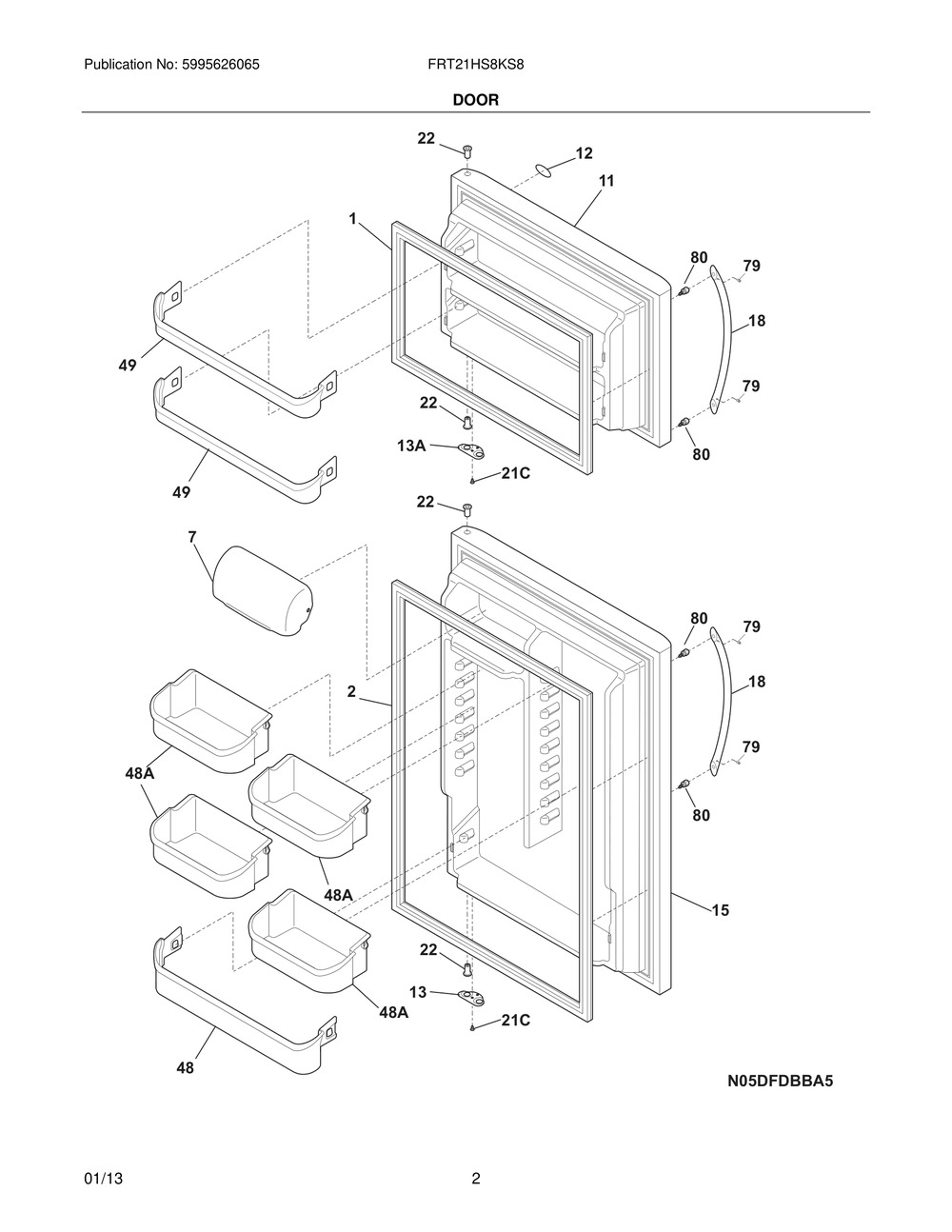 Door Diagram and Parts List for FRT21HS8KS8  Frigidaire Refrigerator