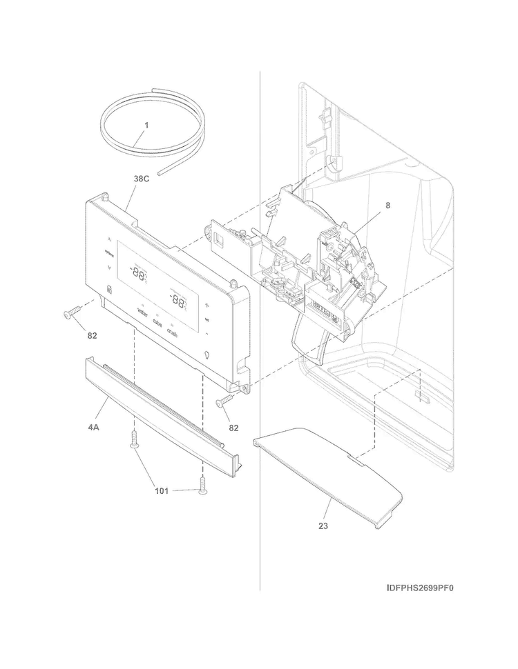Ice & Water Dispenser Diagram and Parts List for FGHS2355PF0  Frigidaire Refrigerator