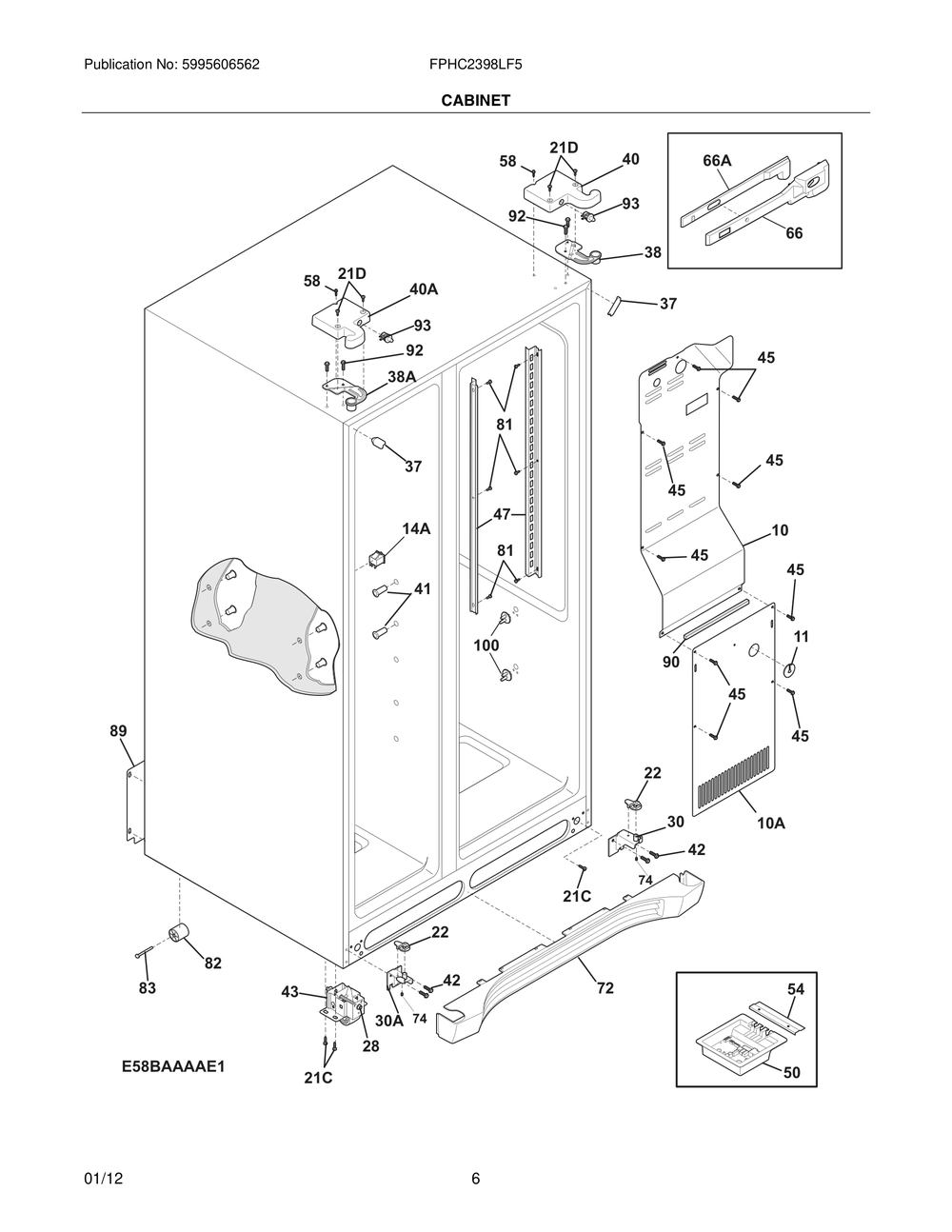 Cabinet Diagram and Parts List for FPHC2398LF5  Frigidaire Refrigerator