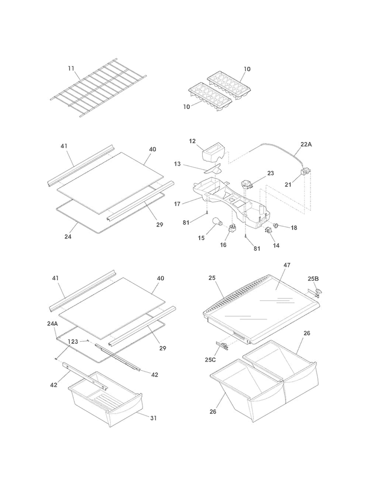 Shelves Diagram and Parts List for 25363212015  Kenmore Refrigerator