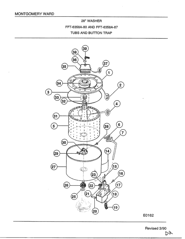 28" Washer/tubs And Button Trap Diagram and Parts List for 6358A  Frigidaire Washer