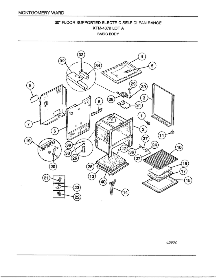Basic Body Diagram and Parts List for 4879A  Frigidaire Range