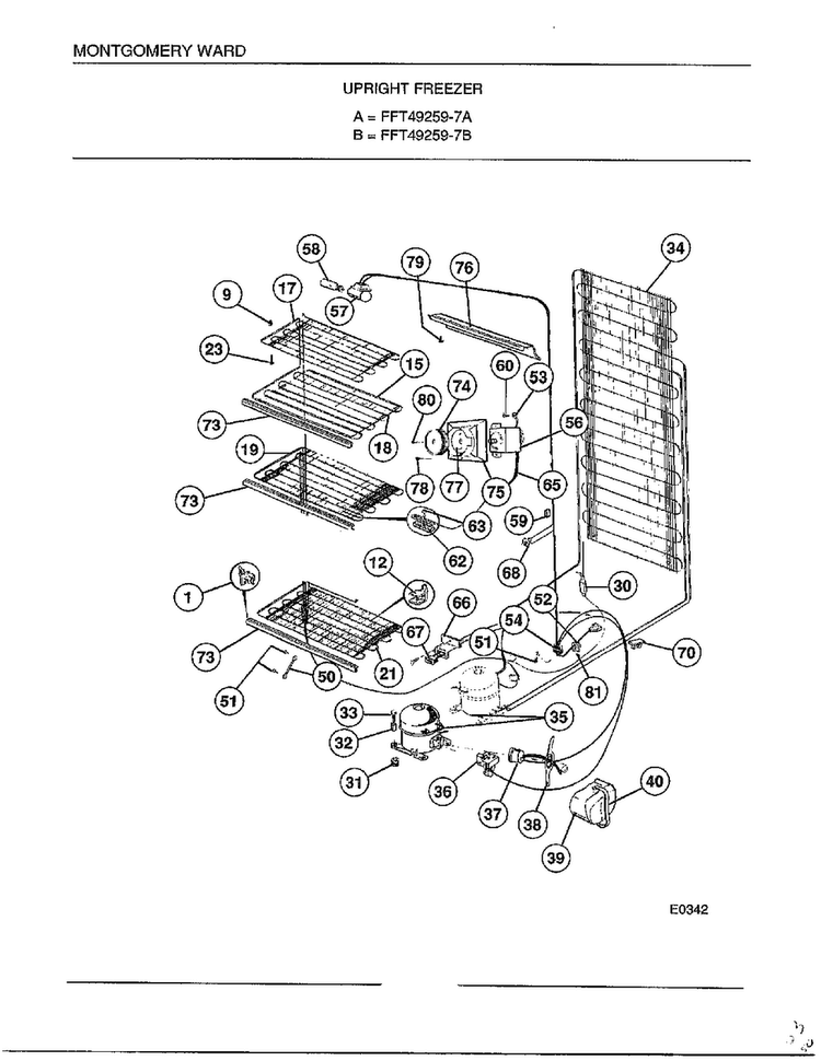 Upright Freezer Page 3 Diagram and Parts List for 49259B  Frigidaire Freezer