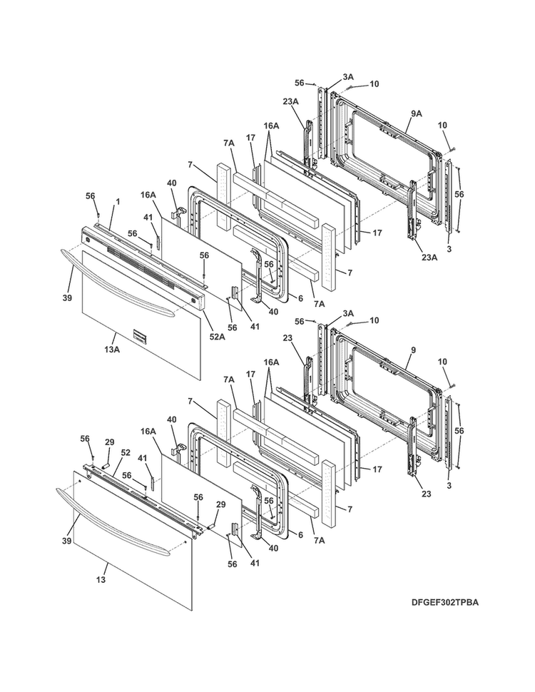Doors Diagram and Parts List for FGEF302TPBA  Frigidaire Range