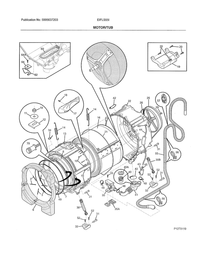 Motor/tub Diagram and Parts List for EIFLS55IMB1  Electrolux Washer