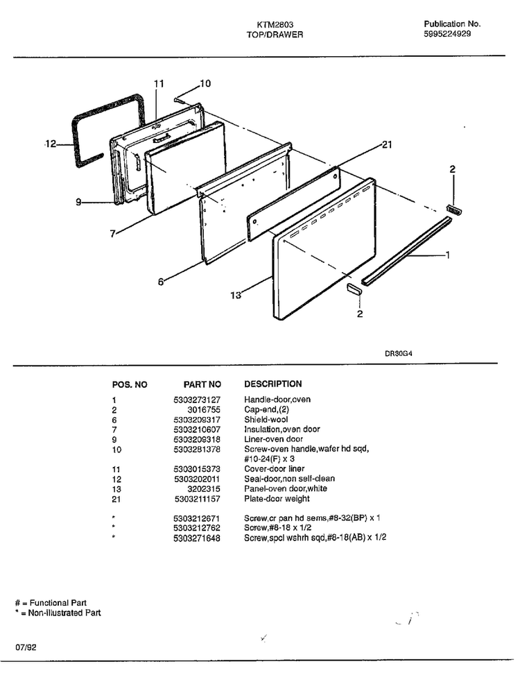 Top/drawer Page 3 Diagram and Parts List for 2803  Frigidaire Range