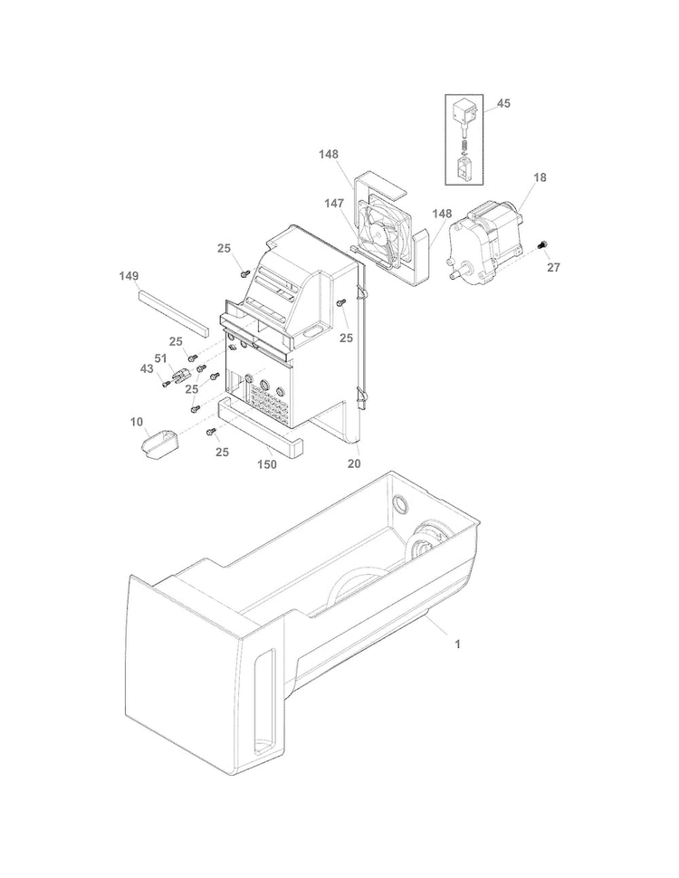 Ice Caontainer Diagram and Parts List for E23BC78IPSG  Electrolux Refrigerator