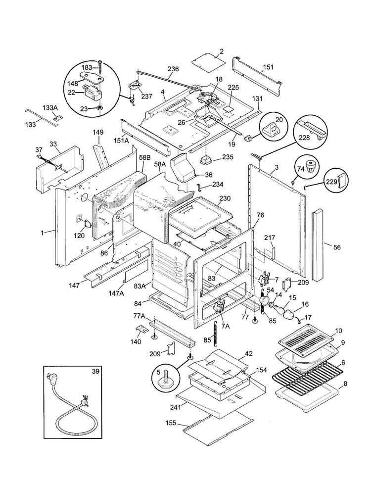 Body Diagram and Parts List for TGF657BFB3  Tappan Range