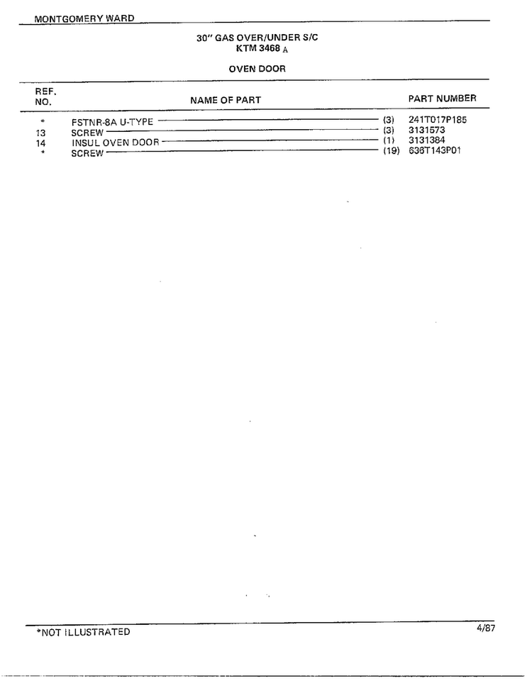 30" Gas Over/under Oven Door Page 2 Diagram and Parts List for 3468A  Frigidaire Range