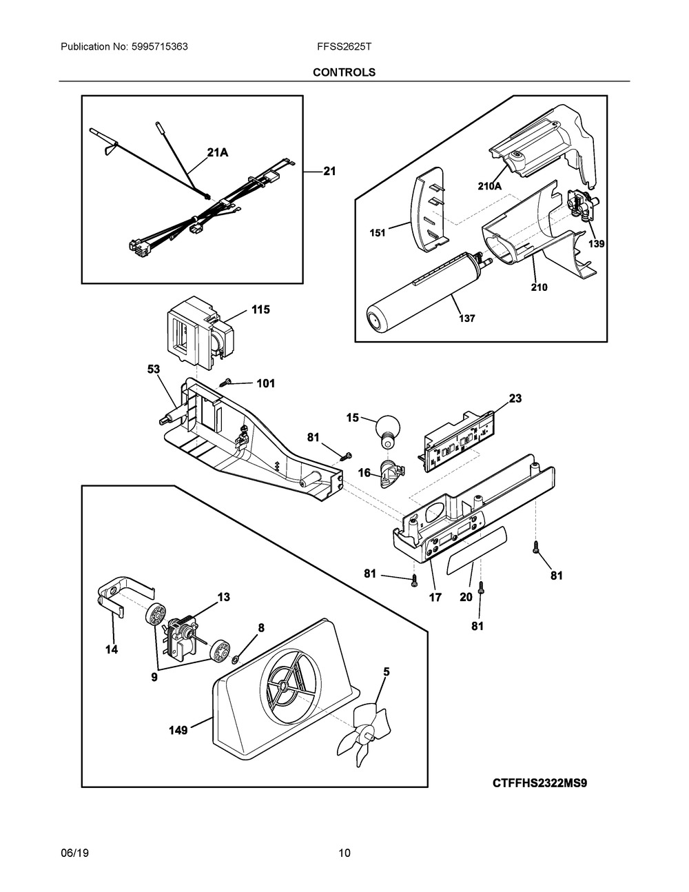 Controls Diagram and Parts List for FFSS2625TP2  Frigidaire Refrigerator