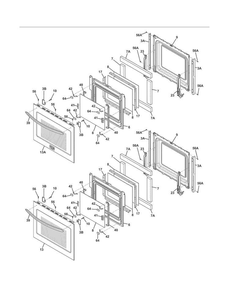 Doors Diagram and Parts List for FGET2765PFB  Frigidaire Wall Oven