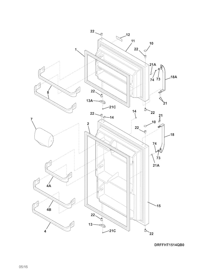 Doors Diagram and Parts List for FFTR1514QW4  Frigidaire Refrigerator