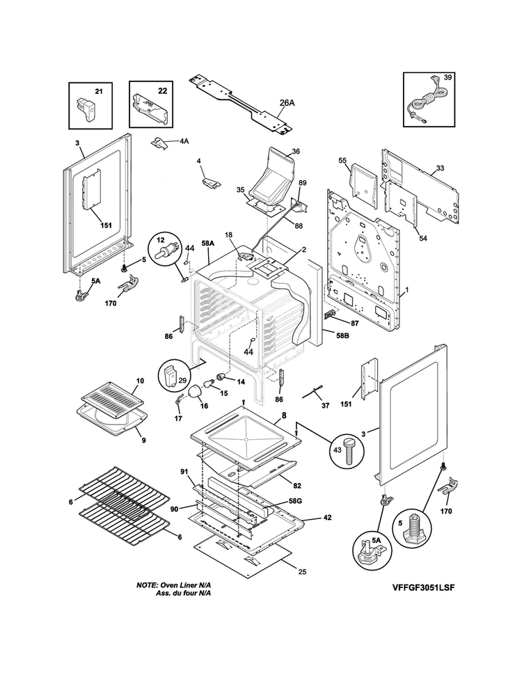 Body Diagram and Parts List for FFGF3023LME  Frigidaire Range