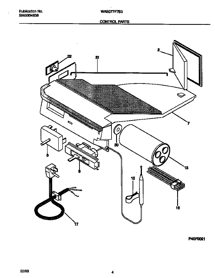 CONTROL PARTS Diagram and Parts List for WAB077F7B3  Frigidaire Air Conditioner