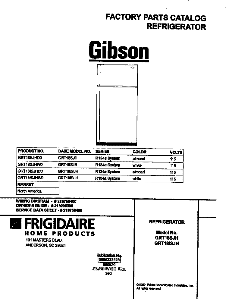 COVER Diagram and Parts List for GRT18ISJHD0  Gibson Refrigerator