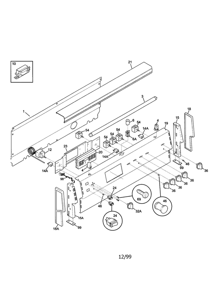 Backguard Diagram and Parts List for FEF455WFBC  Frigidaire Range