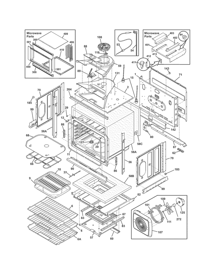 Lower Oven Diagram and Parts List for FGMC3065PFC  Frigidaire Microwave Oven Combo