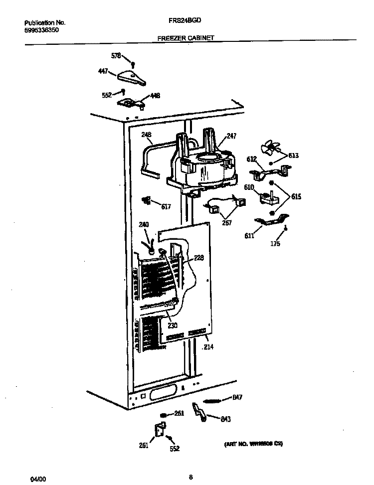 FRZ CABINET Diagram and Parts List for FRS24BGDW0  Frigidaire Refrigerator