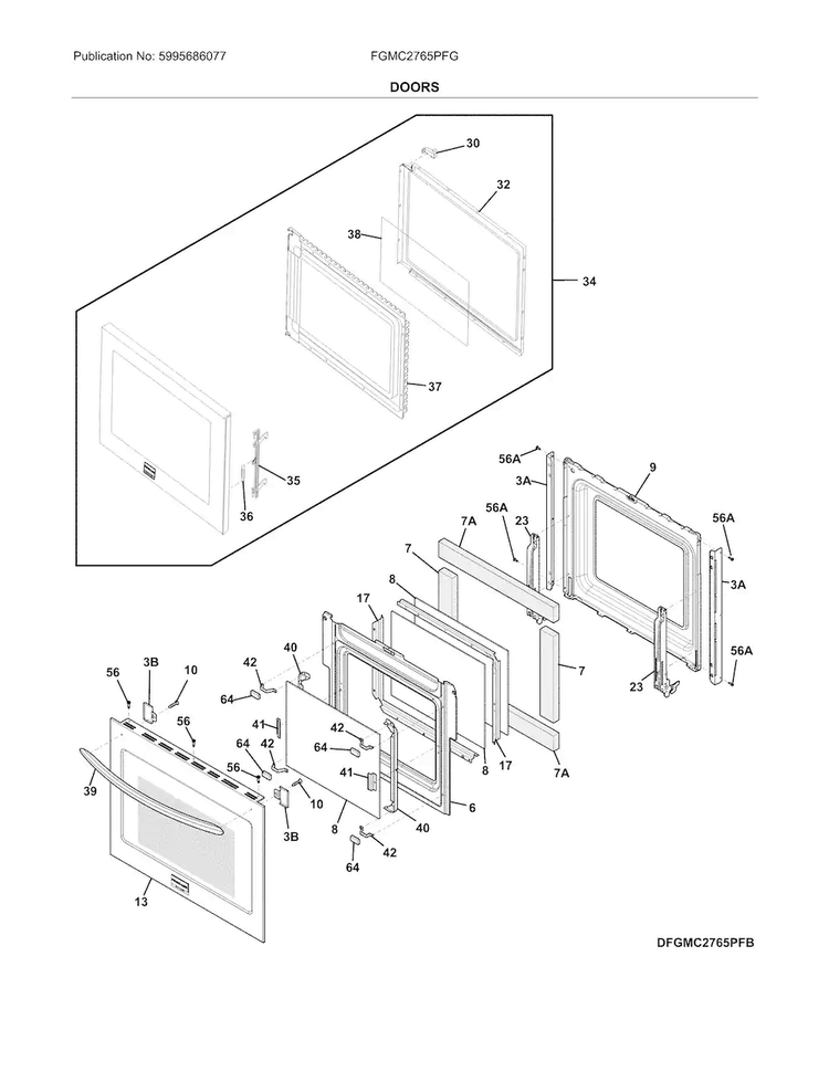Doors Diagram and Parts List for FGMC2765PFG  Frigidaire Microwave Oven Combo