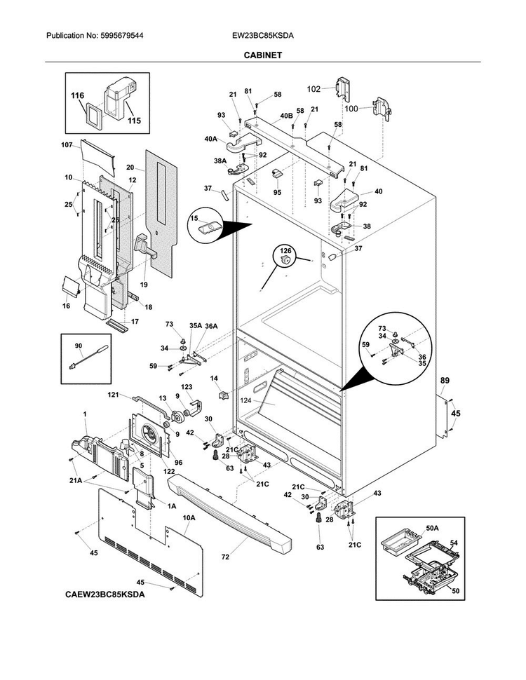 Cabinet Diagram and Parts List for EW23BC85KSDA  Electrolux Refrigerator