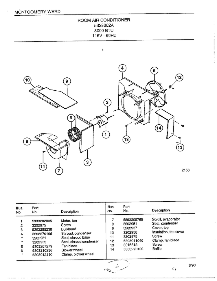 Room Air Conditioner Page 3 Diagram and Parts List for 4328002A  Frigidaire Air Conditioner