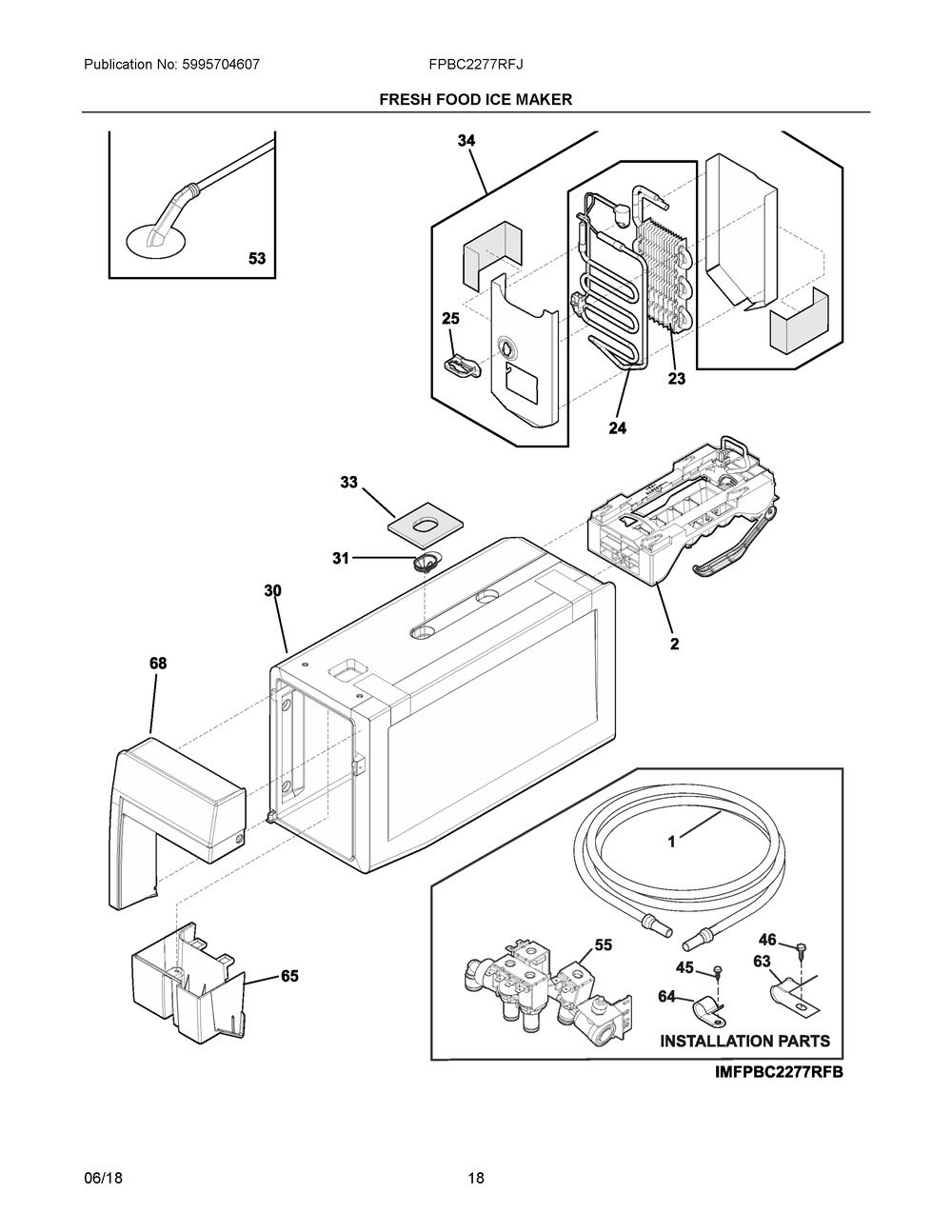 Fresh Food Ice Maker Diagram and Parts List for FPBC2277RFJ  Frigidaire Refrigerator