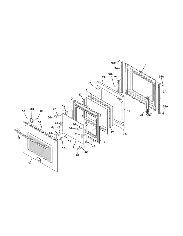 Door Diagram and Parts List for FPEW2785PFC  Frigidaire Wall Oven