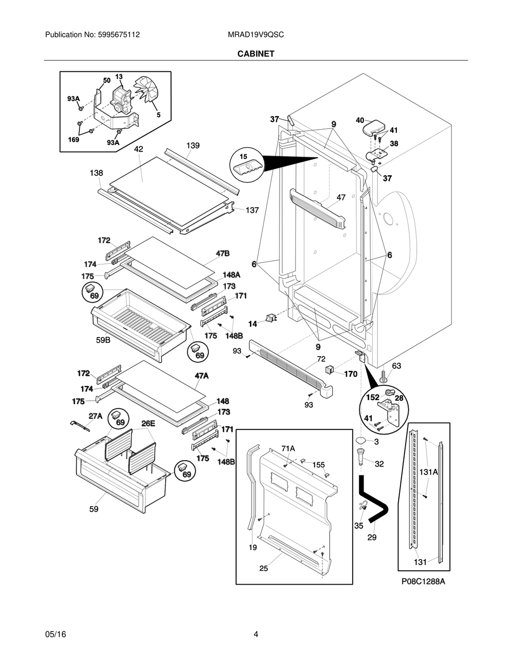 Cabinet Diagram and Parts List for MRAD19V9QSC  Frigidaire Refrigerator