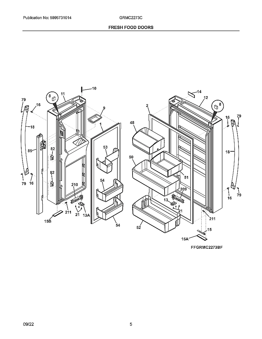 Fresh Food Doors Diagram and Parts List for GRMC2273CD00  Frigidaire Refrigerator