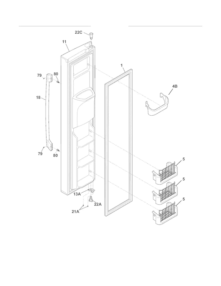 Freezer Door Diagram and Parts List for FPHC2398LF4  Frigidaire Refrigerator
